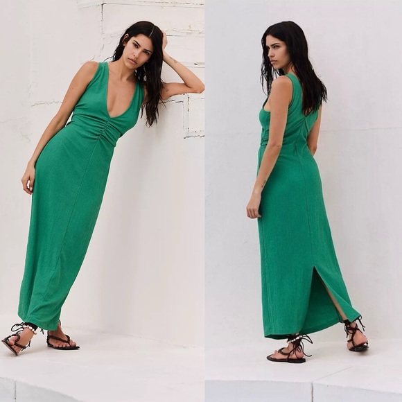 Free People Dresses & Skirts - Free People Lyla Midi Dress Ruched Golf Green Medium
